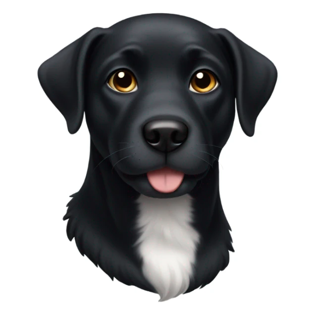 black dog with white chest sticker