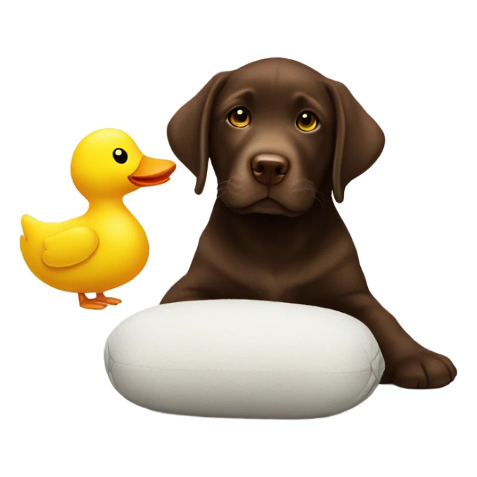 Chocolate lab puppy with big yellow duck plush toy sticker