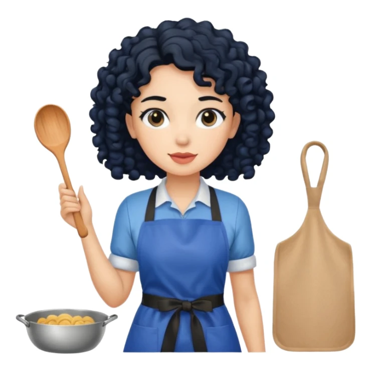 woman with curly black hair in blue apron sticker
