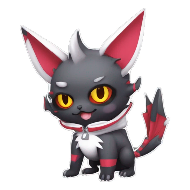 Dark Unique Anthro Cool Kawaii Horned Bat-Winged Zangoose-Litten-Pokémon with edgy stripes Punk Techwear Hoodie Cargo Collar sticker