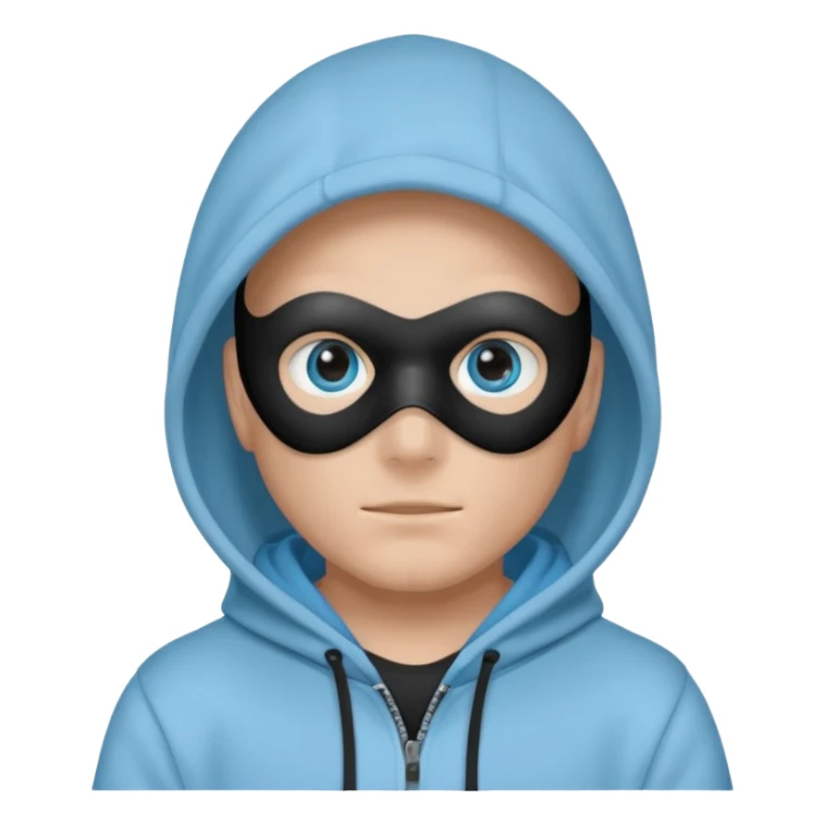 Make an emoji of Boywithuke (Boywithuke is a singer who wears a light sky blue hoodie with the hood up and has a ukelele on his back and has a mask that’s all black besides the 2 blue circles where the eyes should be) sticker