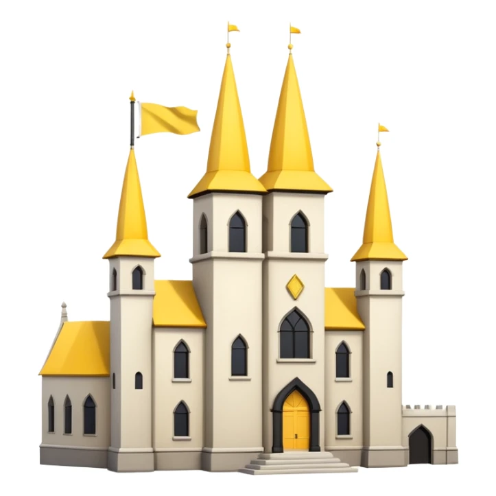 simple magic school, white background, magic school, black roof, with a big flag, big flag on a roof, big yellow flag, white school sticker