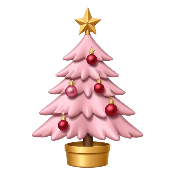 pastel pink christmas tree with red ornaments and star on top sticker