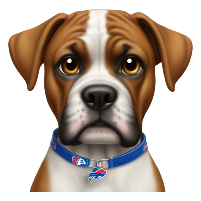 A dog, boxer, wearing buffalo bills gear necklace  sticker