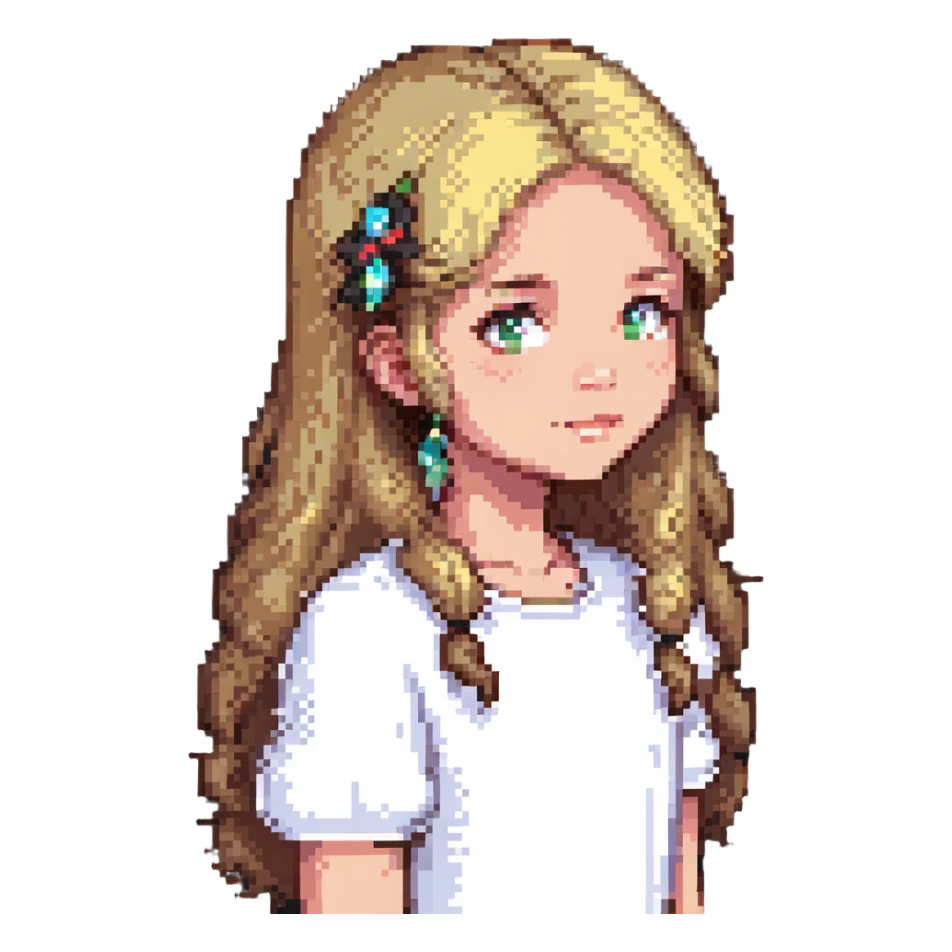 girl with light brown blonde hair, pixel art style sticker