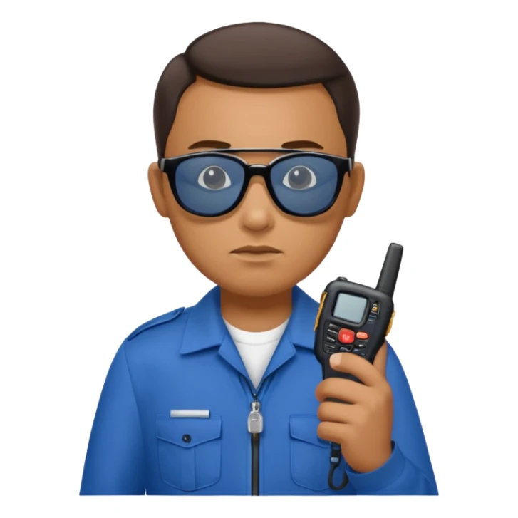school security, blue cloth, sun glasses, holding walkie-talkie sticker
