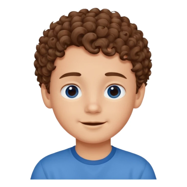 cute boy happy with heart eyes curly short brown hair blue shirt sticker