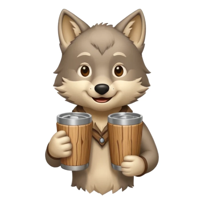 Wolf cartoon wholding wood tumber sticker