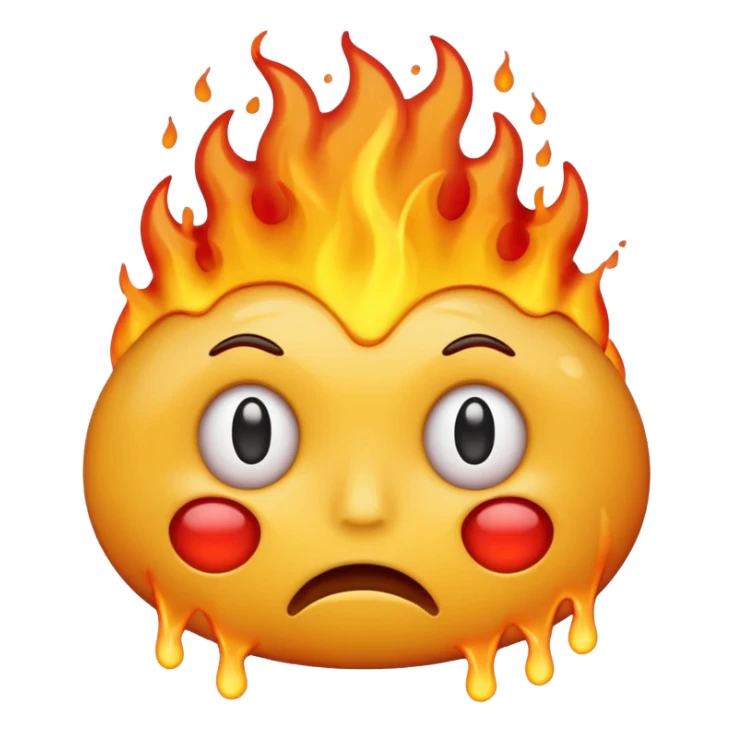 sad face yellow emoji with brain in the fire sticker