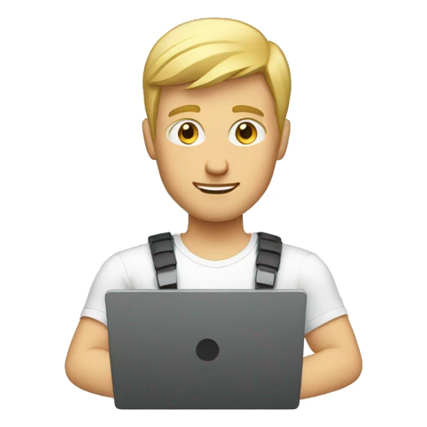 white male cybersportsman with laptop sticker