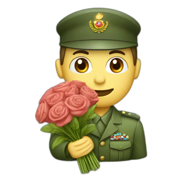 un militaire avec un bouquet de fleur sticker