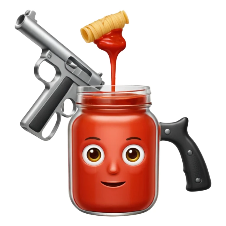 Jar of pasta sauce holding a gun  sticker