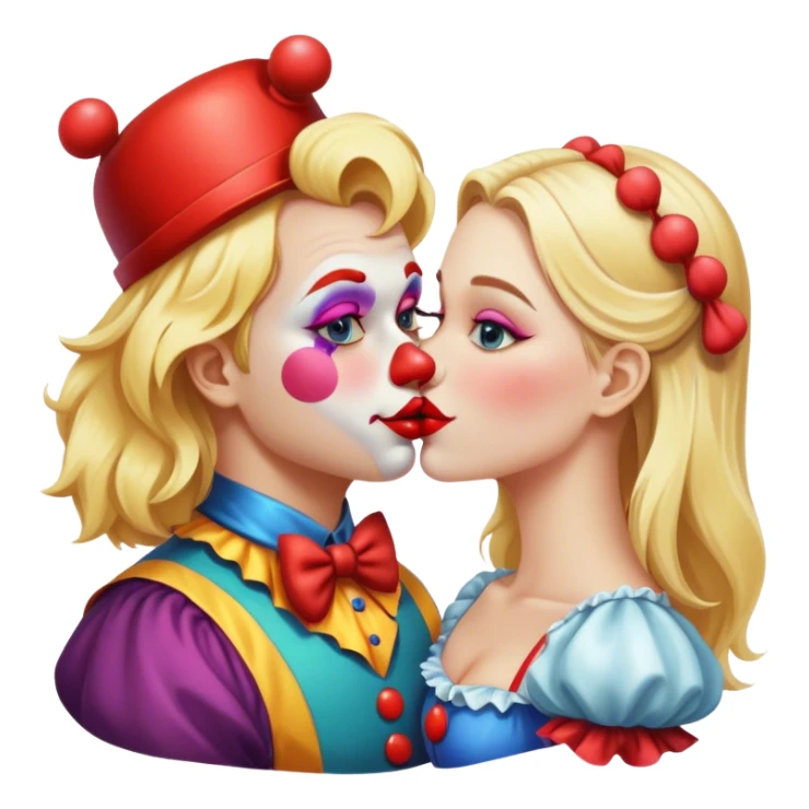 Blonde girl kissing clown sticker