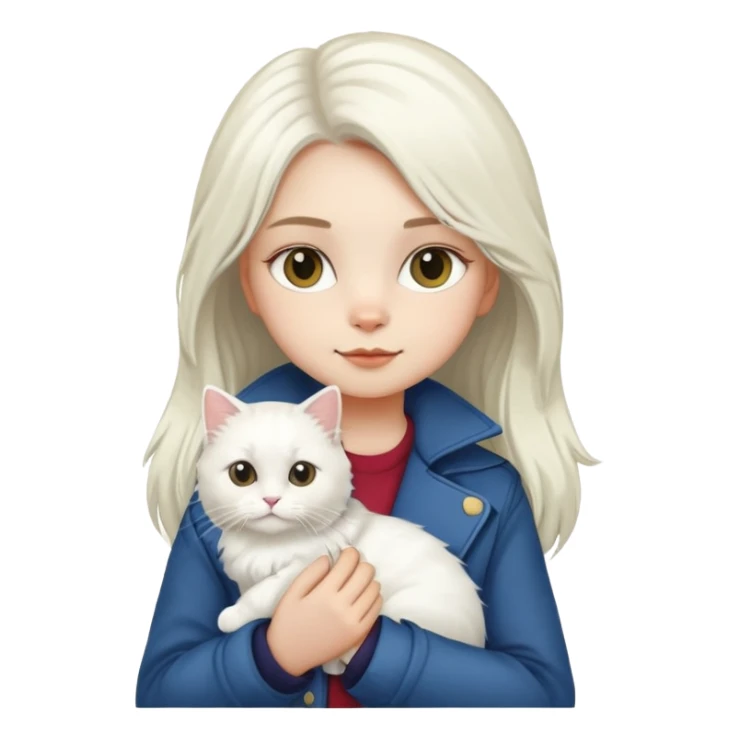 girl wear jacket with a British whithe Longhair cat sticker
