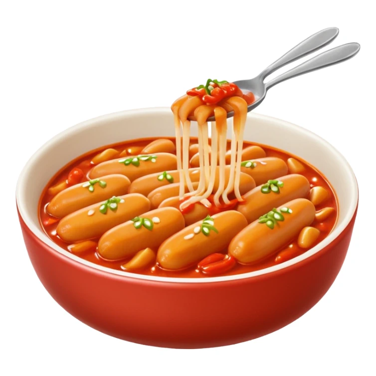 tteokbokki in a bowl, red sauce, simple background sticker