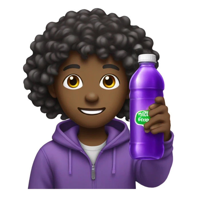 Black kid with wavy hair holding sprite bottle with purple liquid in it sticker