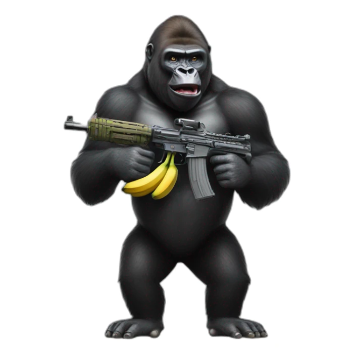 Gorilla with a banana as a machine gun sticker