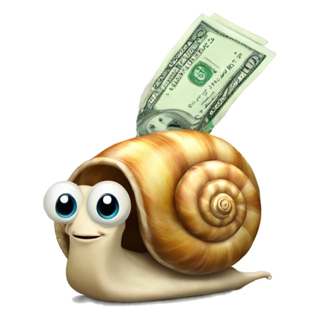 Money hungry snail with money bag sticker