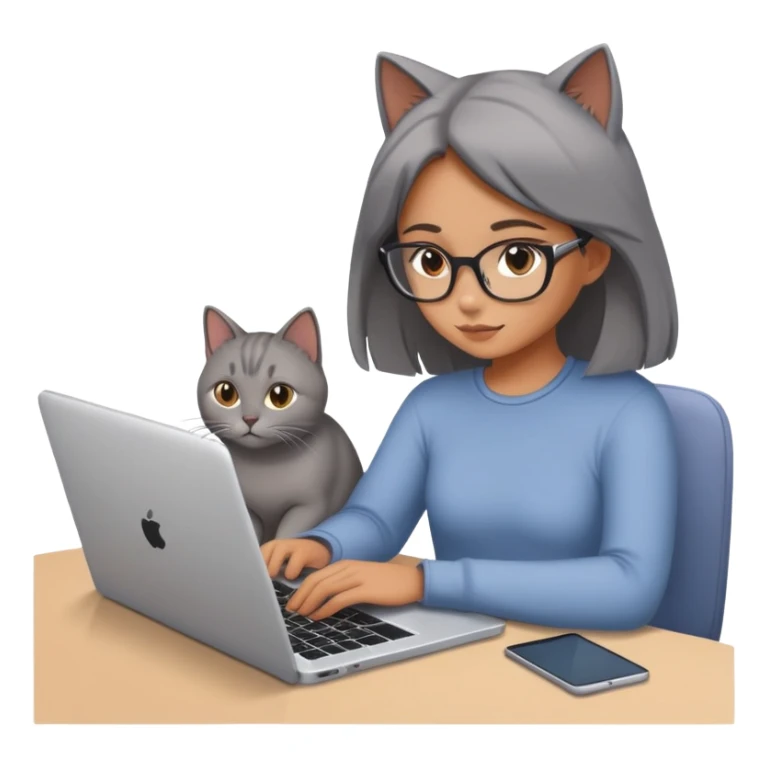 A girl is working on a laptop with a cat lying next to it sticker
