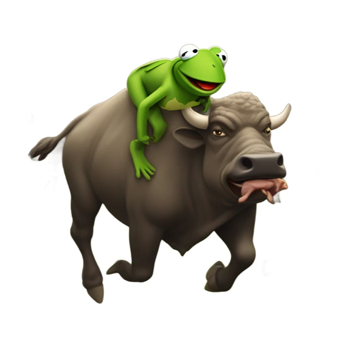 Kermit the Frog chased and trampled by a herd of buffalo sticker