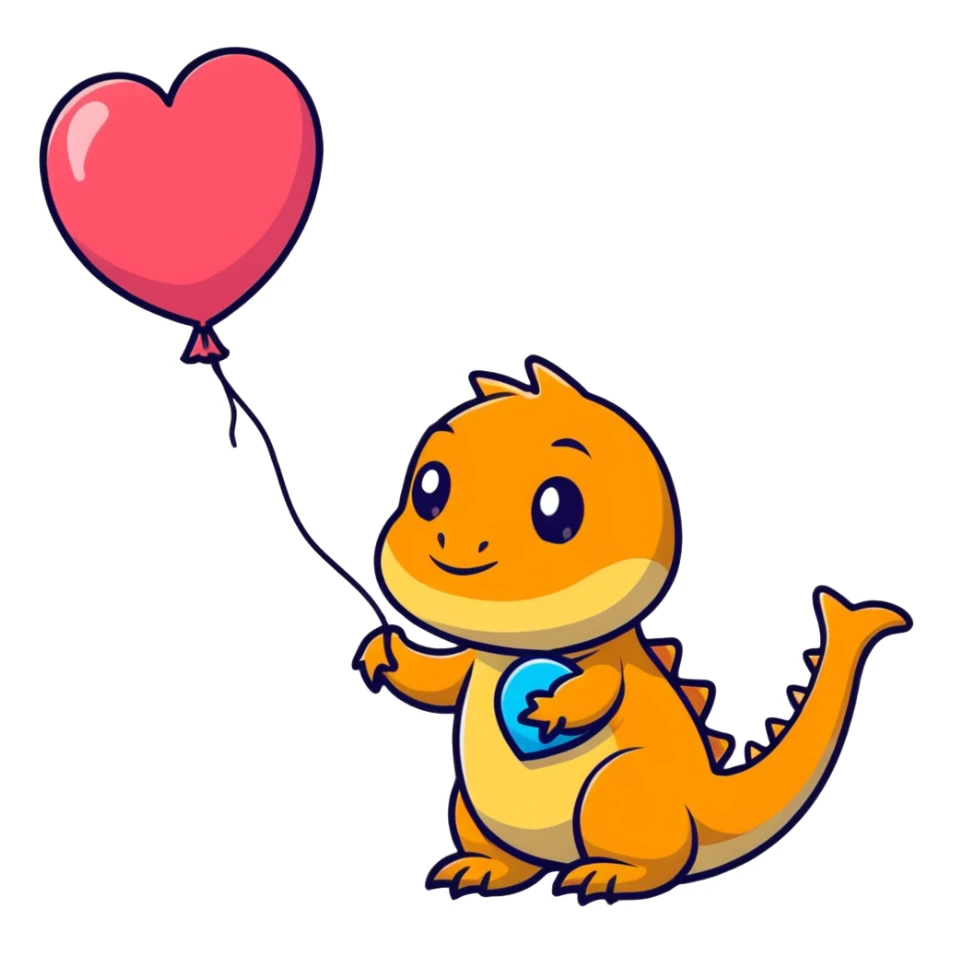 cute bearded dragon with heart balloon sticker