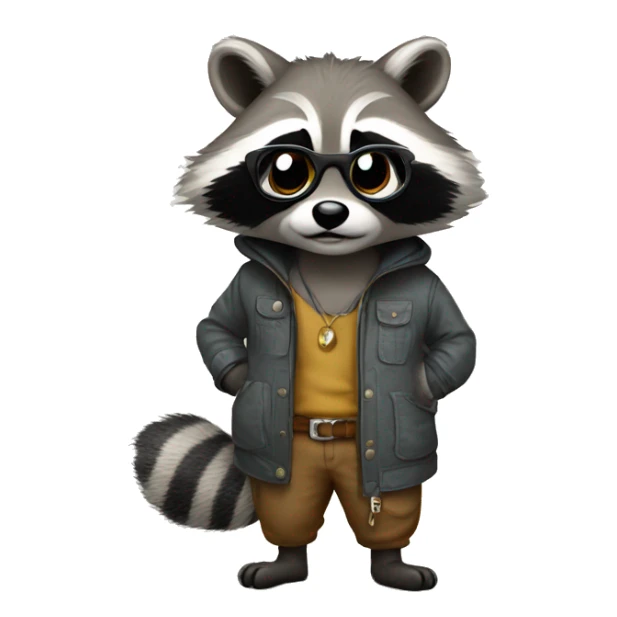 Racoon stands and thinks in casul clotes and glasses sticker