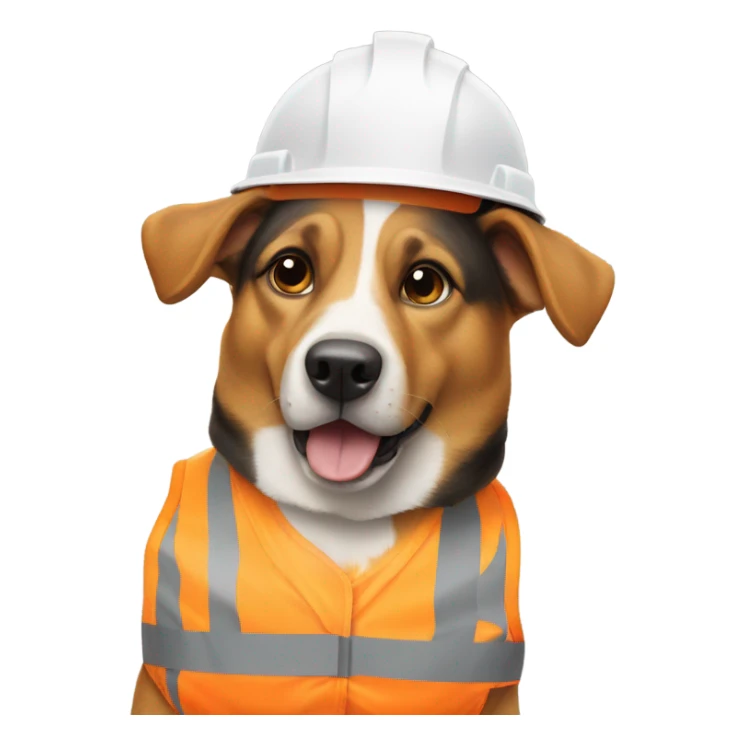 Dog with a protective helmet and safety vest working in construction. sticker