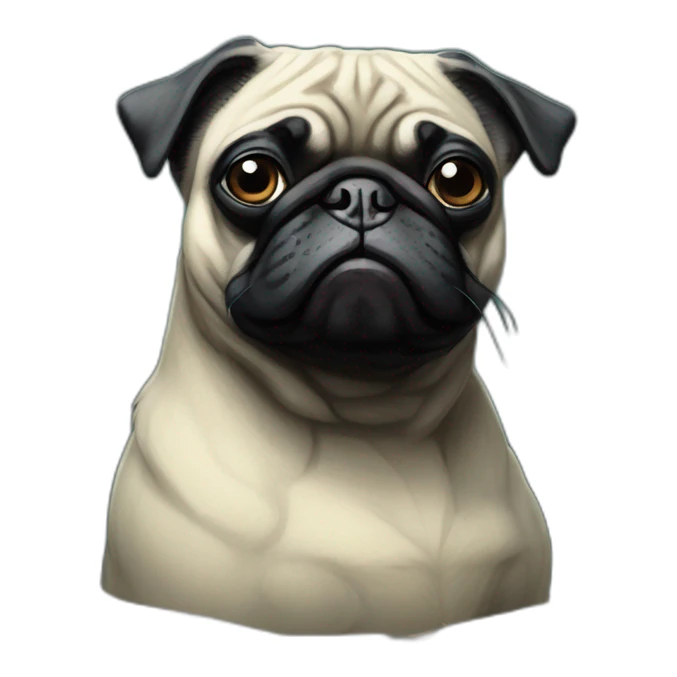 A cyberpunk black pug in Art Nouveau style during 1910 sticker