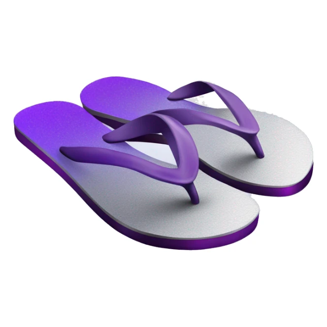 Realistic metallic silver and dark purple gradient pair of summer flip flops isolated. sticker