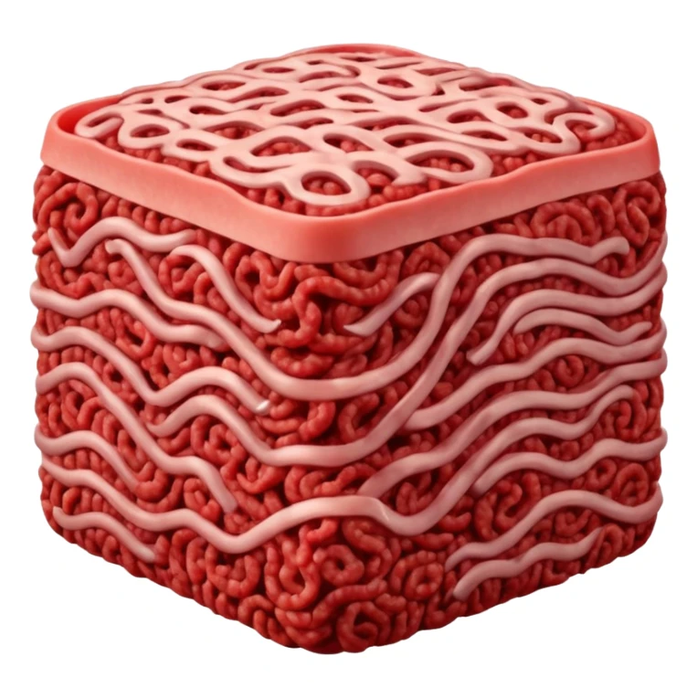 raw ground beef, vivid red, dense compact, visible strands, moist fresh, no patty shape, no garnish, herbs, plate, or extras, soft lighting, emoji scale sticker