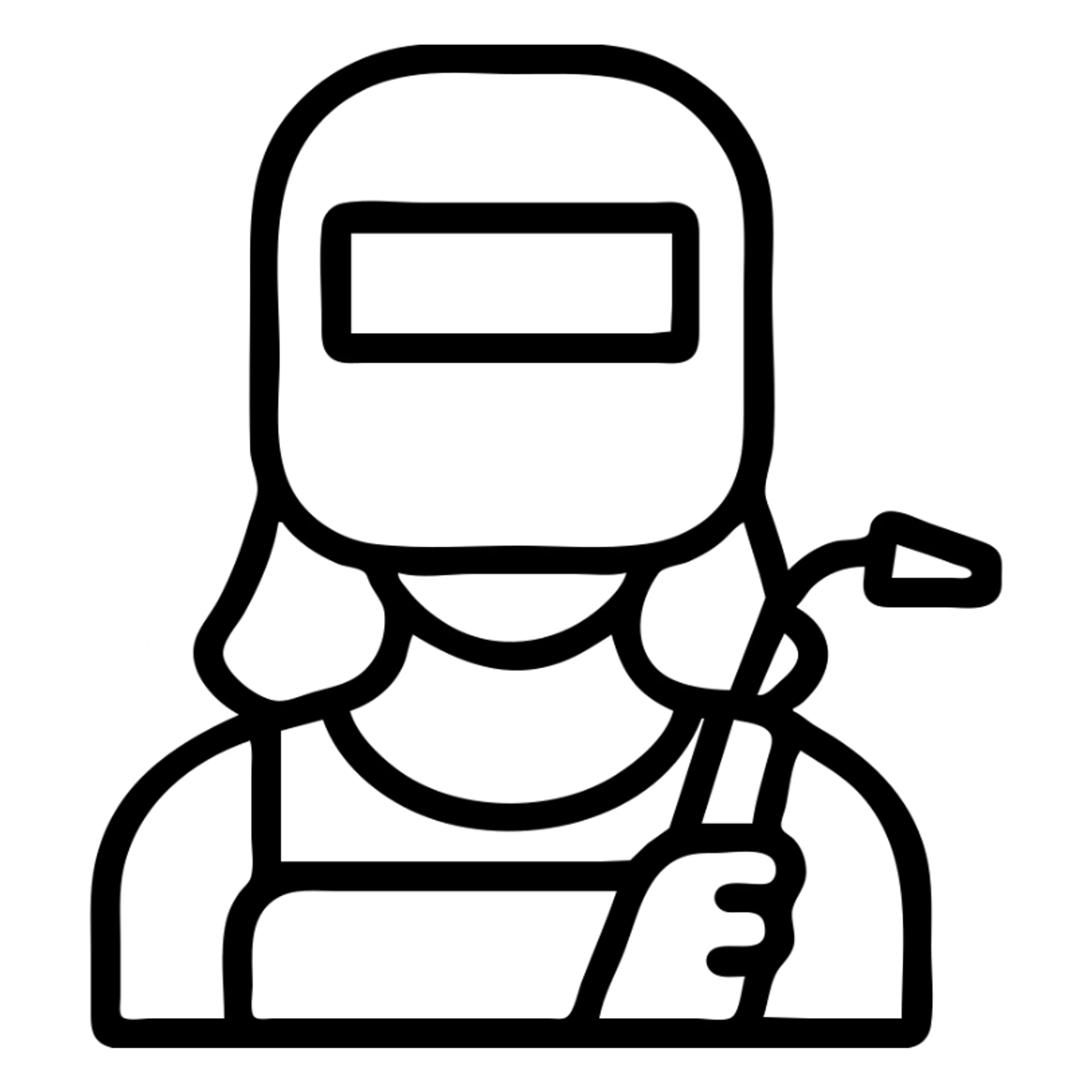 female welder, minimalist icon, welding mask, simple lines sticker