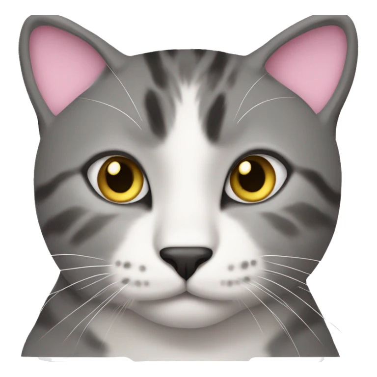 Cat with clear white face, little black spot like mustache under nose, pink ears, and full forehead and under ears the fur is black, yellow eyes, no stripes sticker