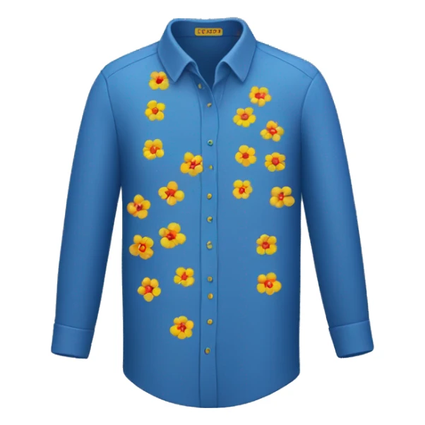 blue shirt with small yellow and red flowers sticker
