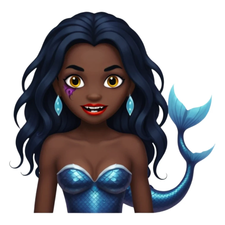 A black mermaid who is also a vampire. Color theme is black also make the fangs visible sticker