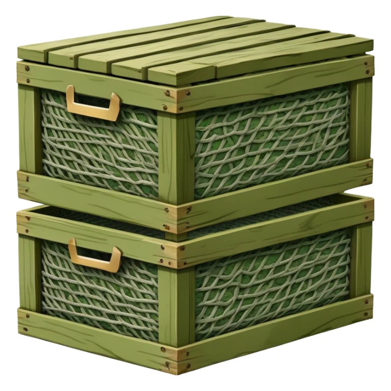 military green wooden boxes covered with camouflage net sticker
