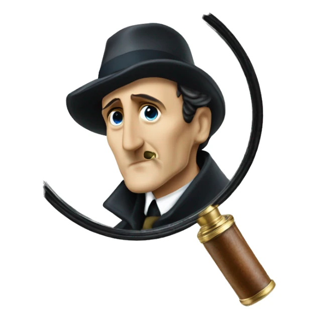 Basil rathbone as Sherlock holmes with deerstalker hat looking through magnifying glass sticker