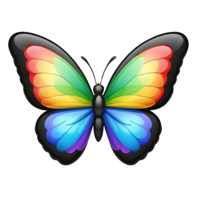 glossy black heart with a rainbow bow in a butterfly style sticker