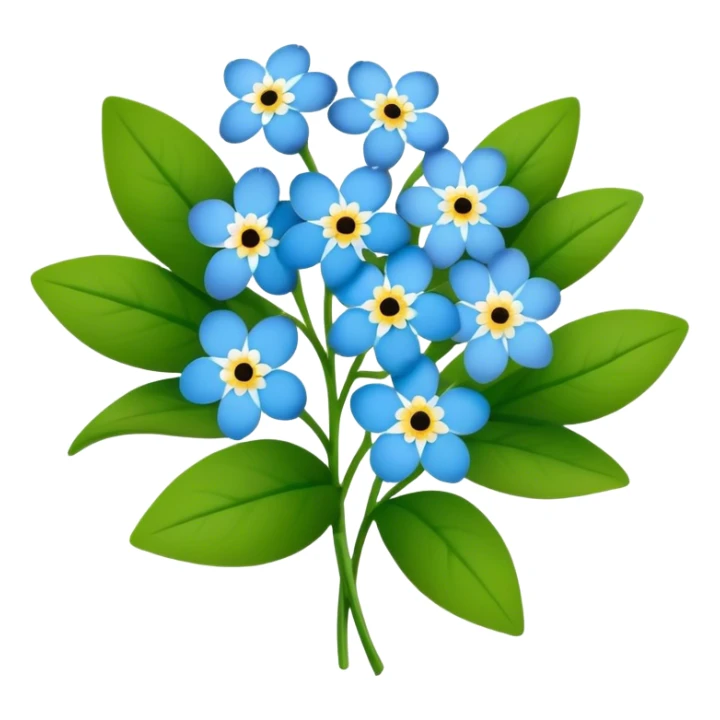 luxuriant, big bouquet Forget-Me-Not flower, stem, leaf sticker