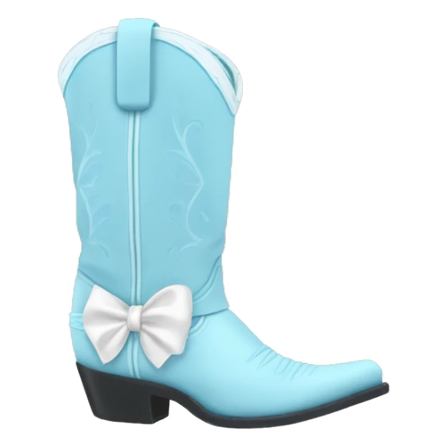 Pale Light blue cowboy boots with white bow sticker