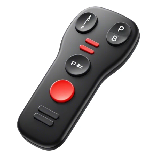 one black tv remote control with red border,  2Dimensions. The remote control have to have 4 buttons in black and one big one in red and the play sign sticker