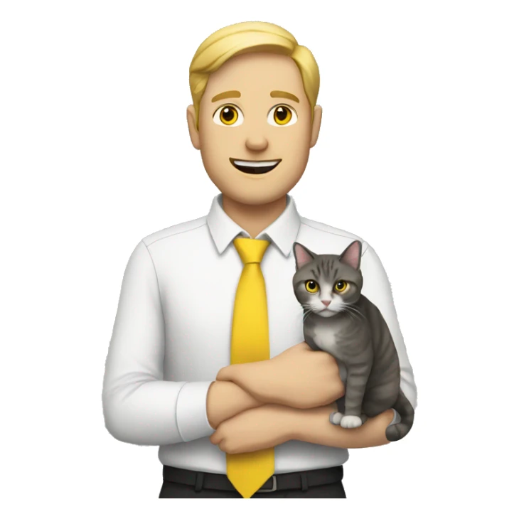WHITE MAN HOLDING A CAT WEARING A YELLOW TIE sticker
