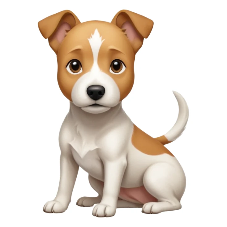 a full body facing front on of a buff white parson russell terrier looking dog the size of a kelpie with light brown long ears resting on its face and a light brown patch on one eye and a large snout. the rest of the dog is completely white.  sticker