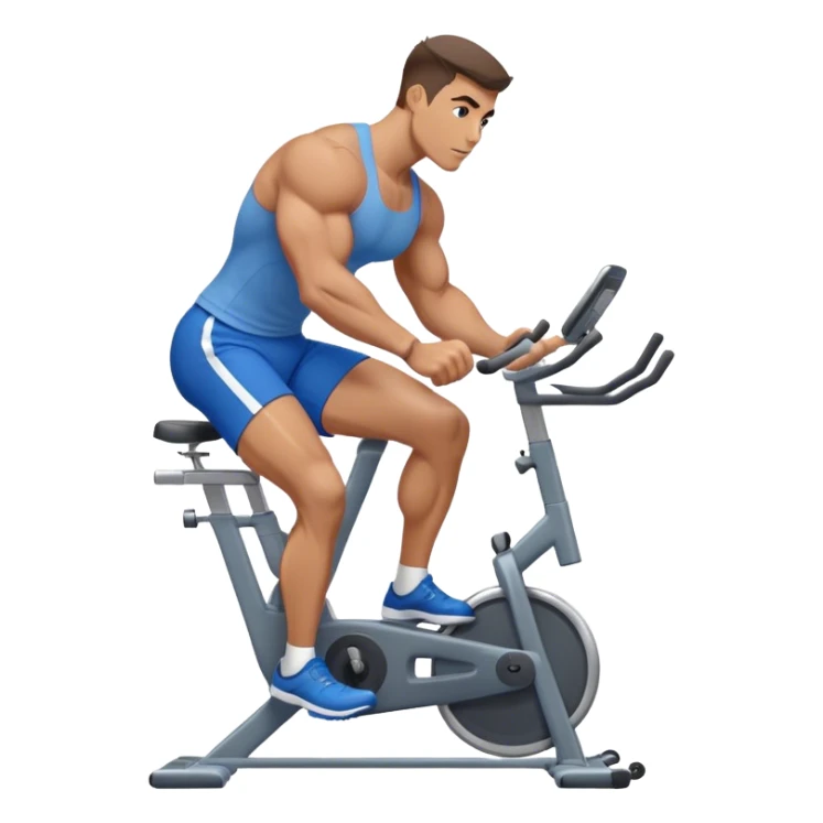 buff guy blue shorts grey stationary bike sticker