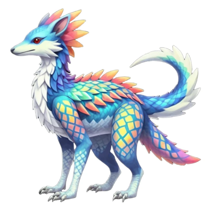 Colorful Fruity Iridescent Warm-colored Tropical Exotic Vernid-Sergal-Trico-Silvally-Nargacuga-fusion-hybrid-animal-creature, full body sticker