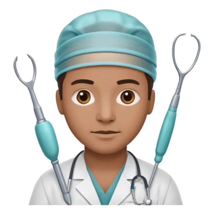 neurosurgeon with surgical tools confident expression, apple emoji style sticker