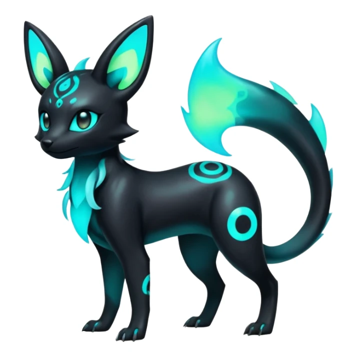 Shiny Ethereal Eldritch Cool Edgy Badass Punky Aural Iridescent Fluorescent Bioluminescent Umbreon-Amaura-Salandit-Litten-Fakémon-fusion (full body) sticker