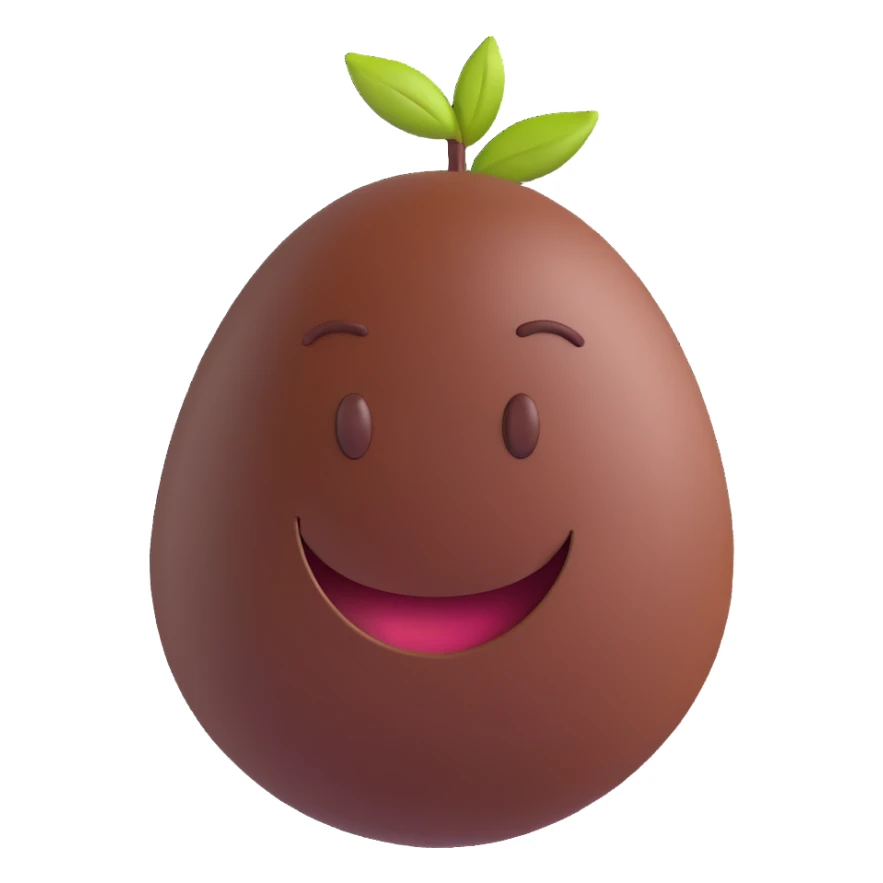 smiling arabica coffee bean, 3D style, proportional dimensions 7x4 cm sticker