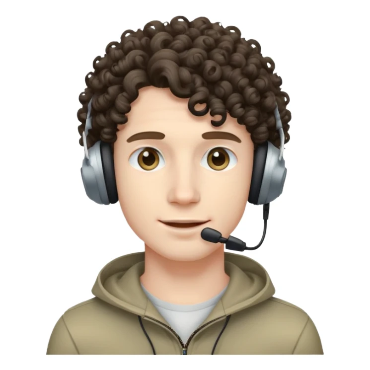 Guy with curly hair pale skin and a gaming headset  sticker