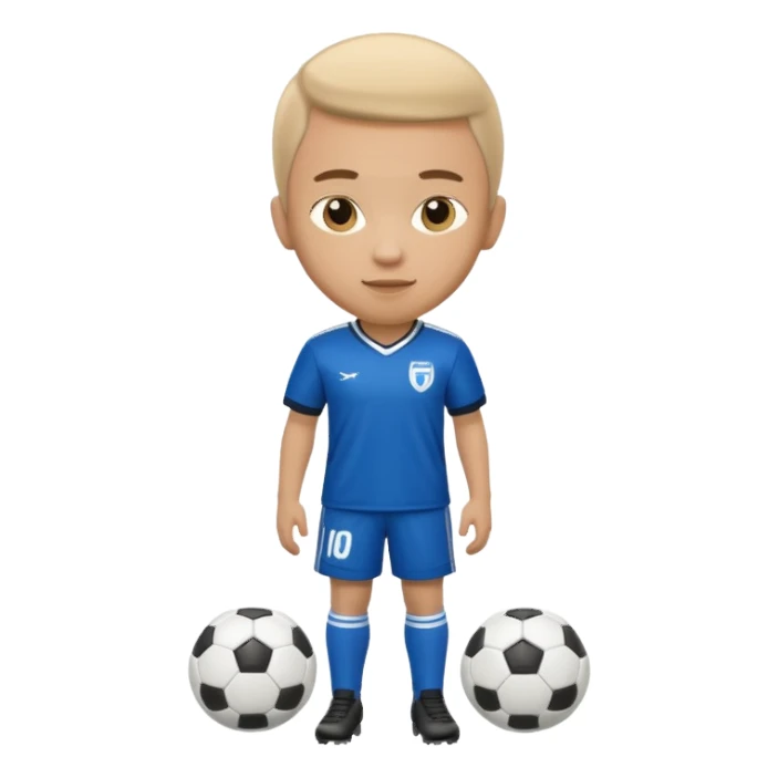 Apple iOS emoji style soccer player standing, front view, glossy 3D, stadium lights sticker