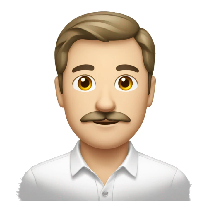 Russian man with white shirt and mustache sticker